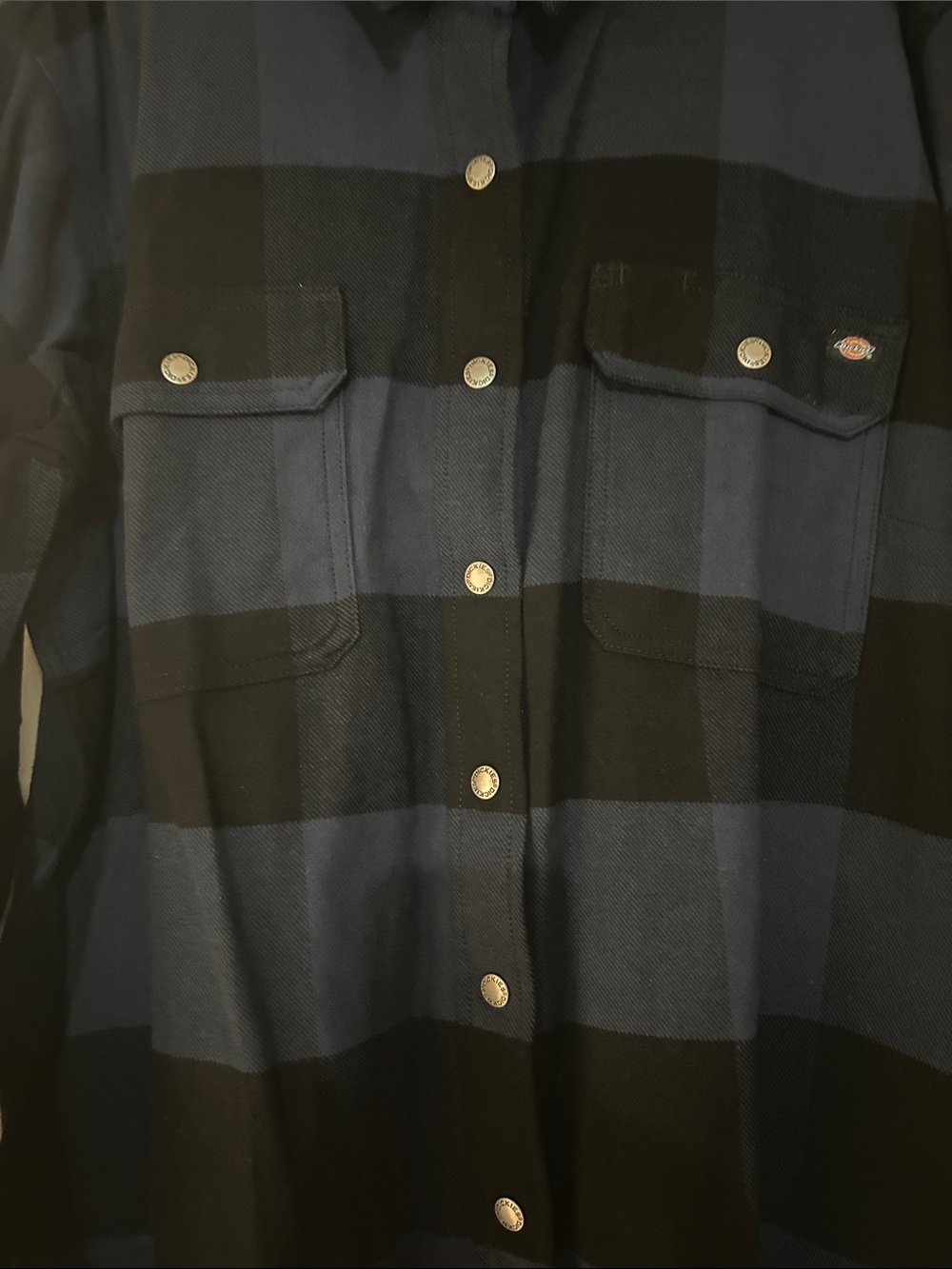 Dickies Black and Blue Heavy Flannel Plaid Snap Shirt Jacket